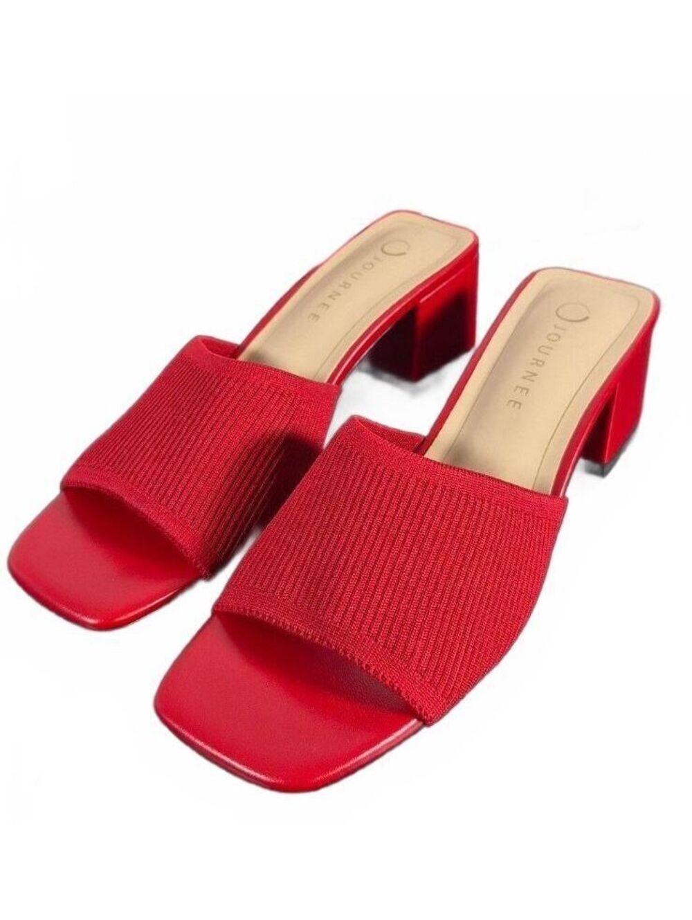 Journee Collection Red Shilin Knit Block Heel Mules Size 9